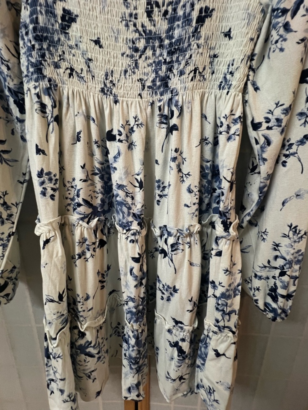 ALTAR’D STATE Blue Floral Smocked Mini Dress Puff Sleeve Cottagecore Feminine - Picture 4 of 8